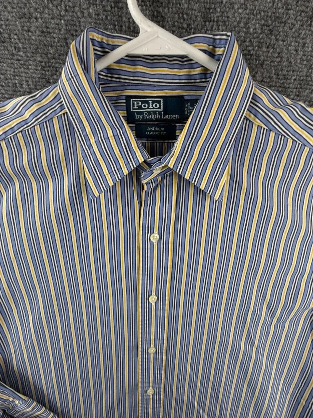 Polo Ralph Lauren Andrew Classic Fit 16 32/33 Button Up Blue Yellow Striped